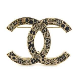 CHANEL Authentic Black Logo Brooch